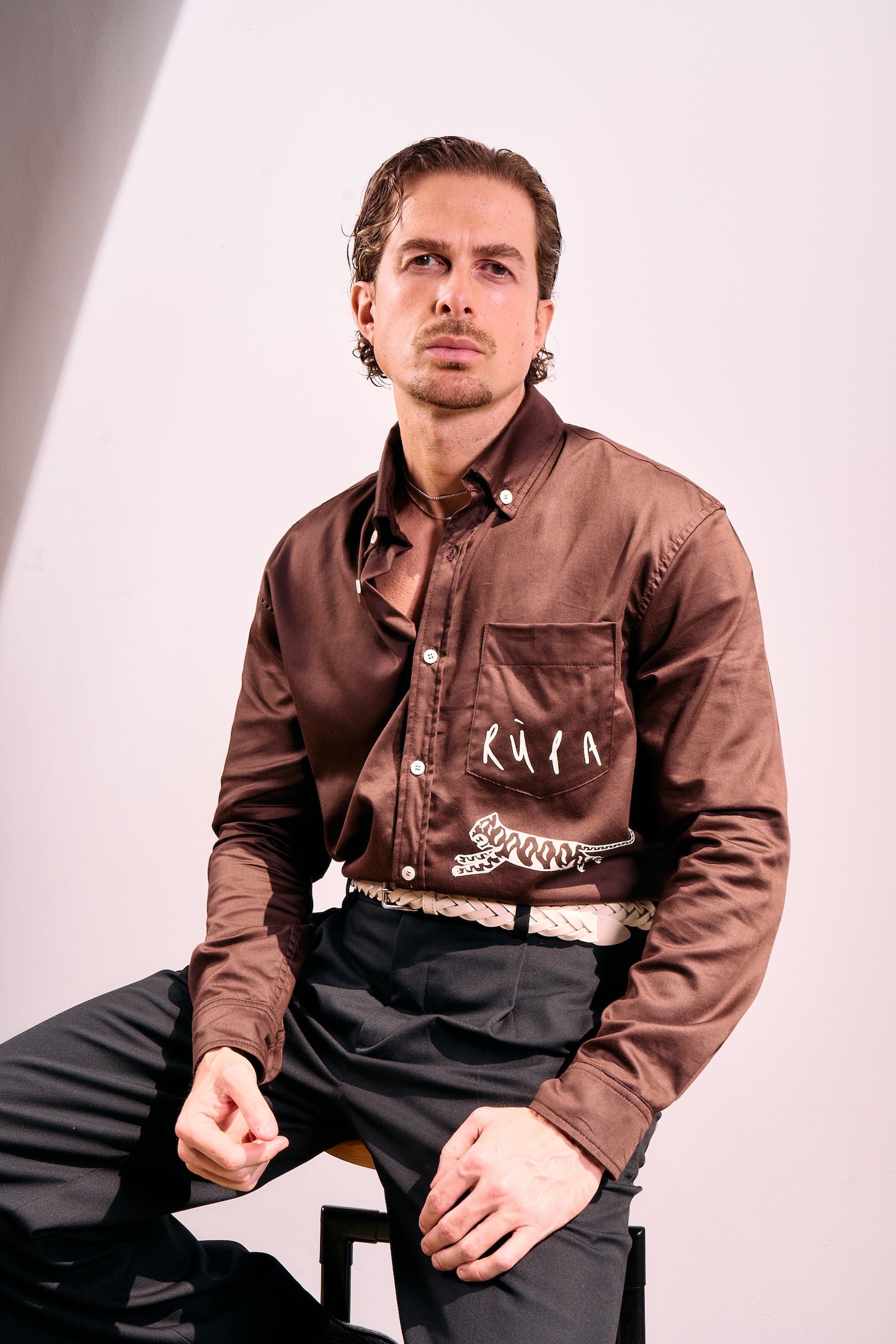 Tiger Motif Shirt in Dark Brown