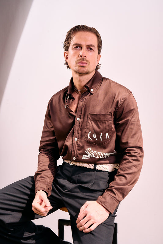 Tiger Motif Shirt in Dark Brown
