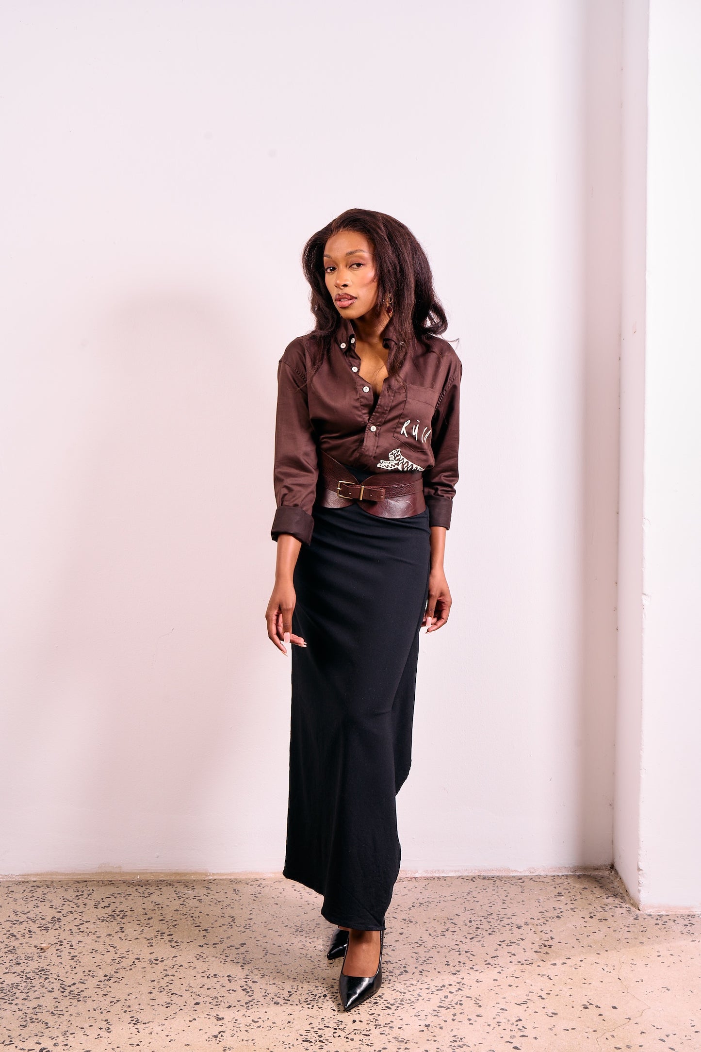Tiger Motif Shirt in Dark Brown