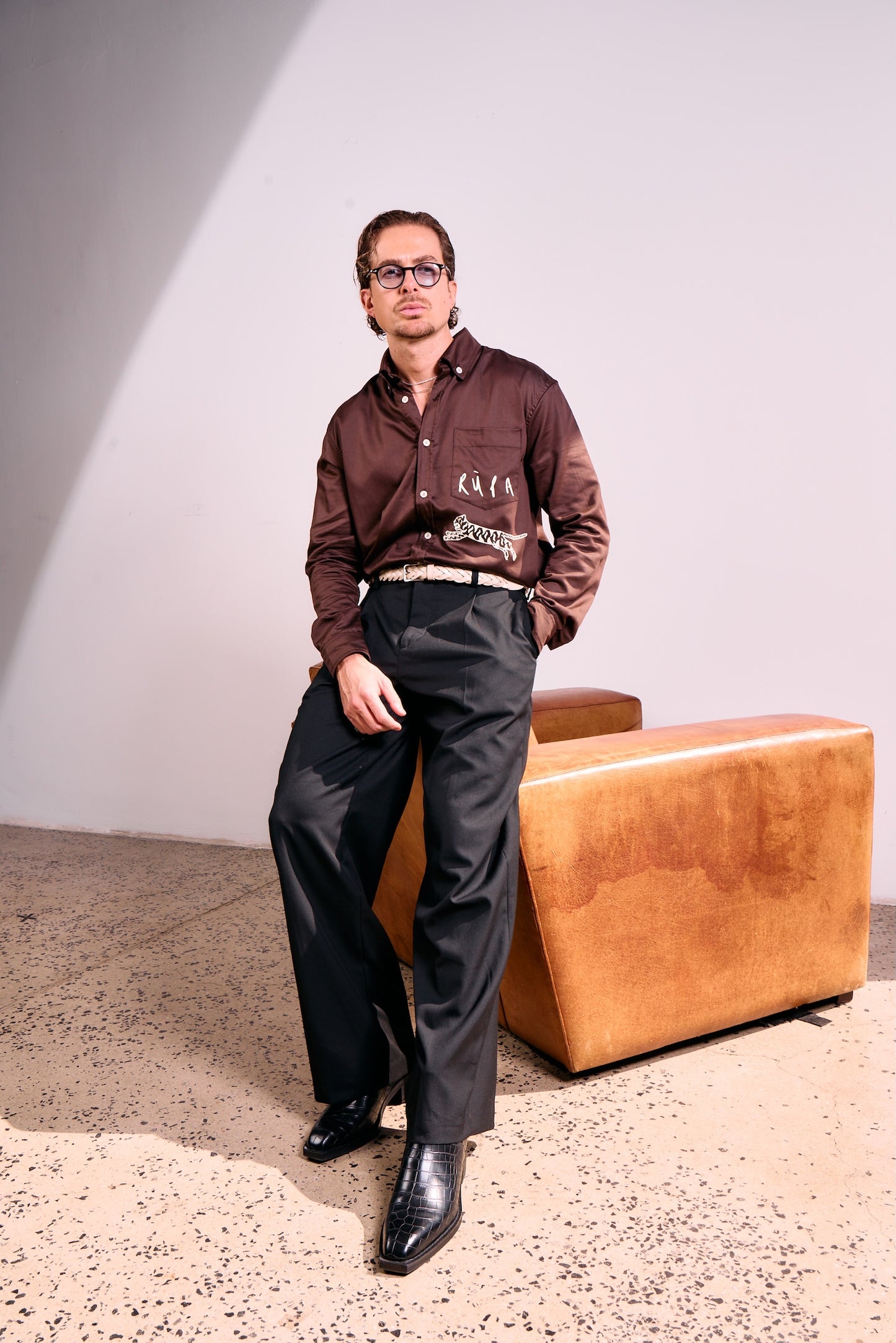 Tiger Motif Shirt in Dark Brown